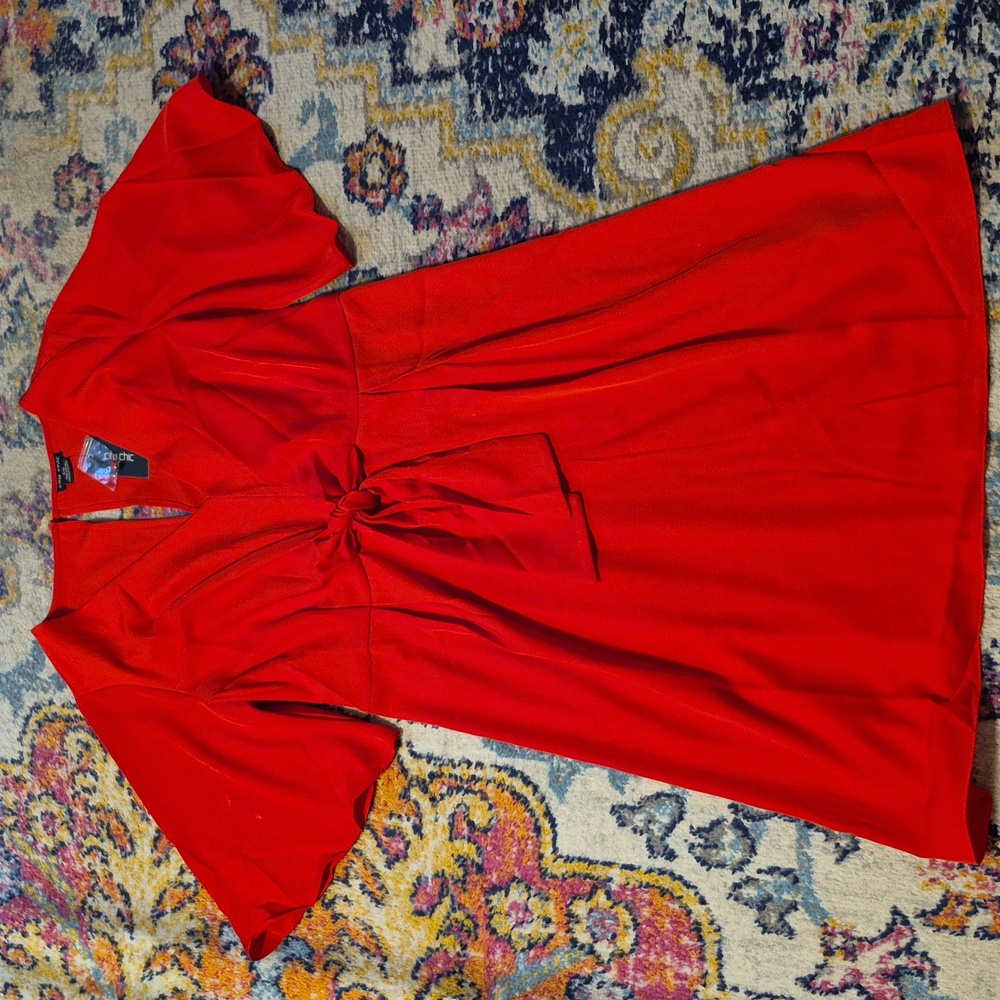 City Chic Lust Red Knot Front Tie Dress